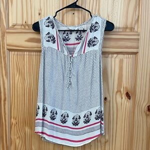 Lucky Brand Sleeveless Printed Women's Tank Top in White and Pink